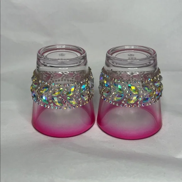 Hand Crafted Pink Rhinestone Embellished Shot Glasses - Picture 8 of 9